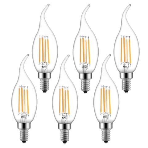 E14 C35 C32 Candle Bulb, LED Filament, 220V, 4W Warm White Light, for Indoor Pendant Lights and Holiday Decorations